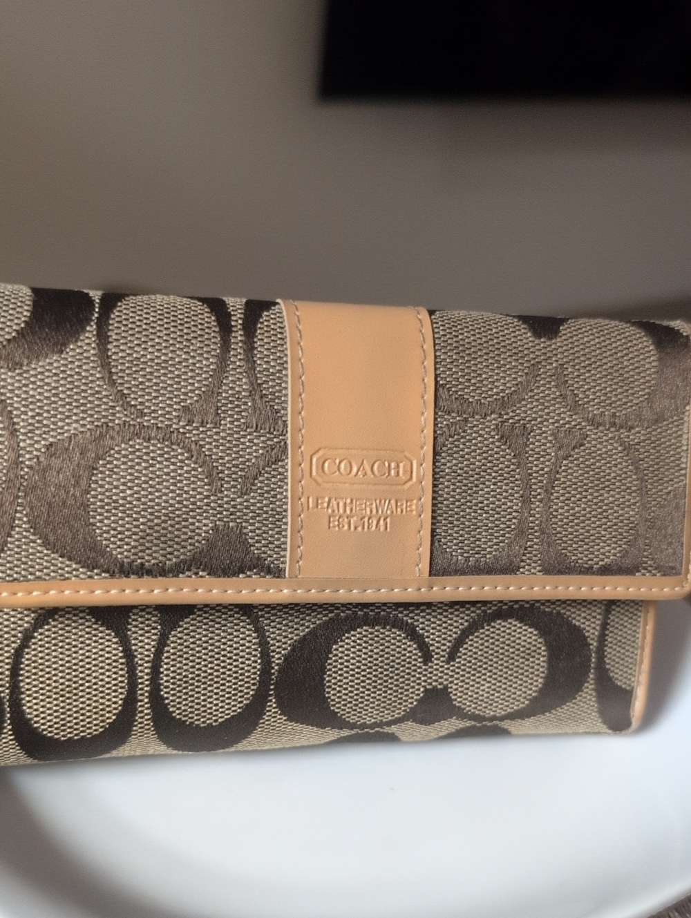 Coach Tan and Brown Signature Continental Wallet
